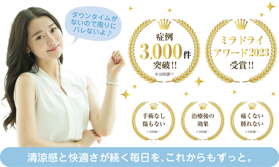 ダウンタイムがないので周りにバレないよ♪清涼感と快適さが続く毎日を、これからもずっと。