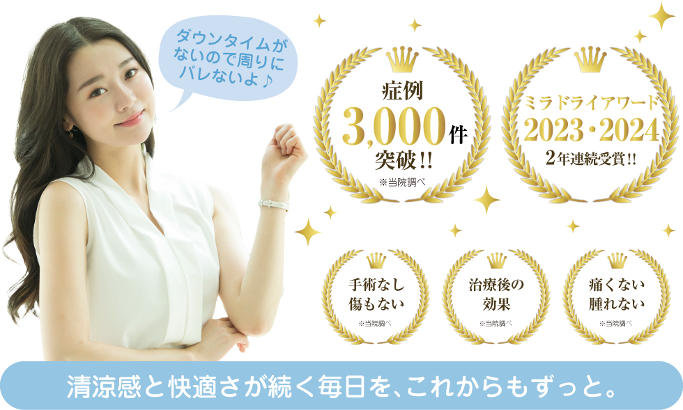 ダウンタイムがないので周りにバレないよ♪清涼感と快適さが続く毎日を、これからもずっと。